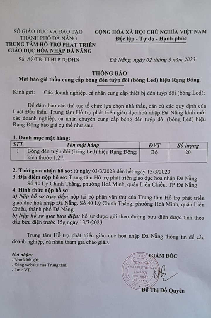 bóng tuýp thông báo