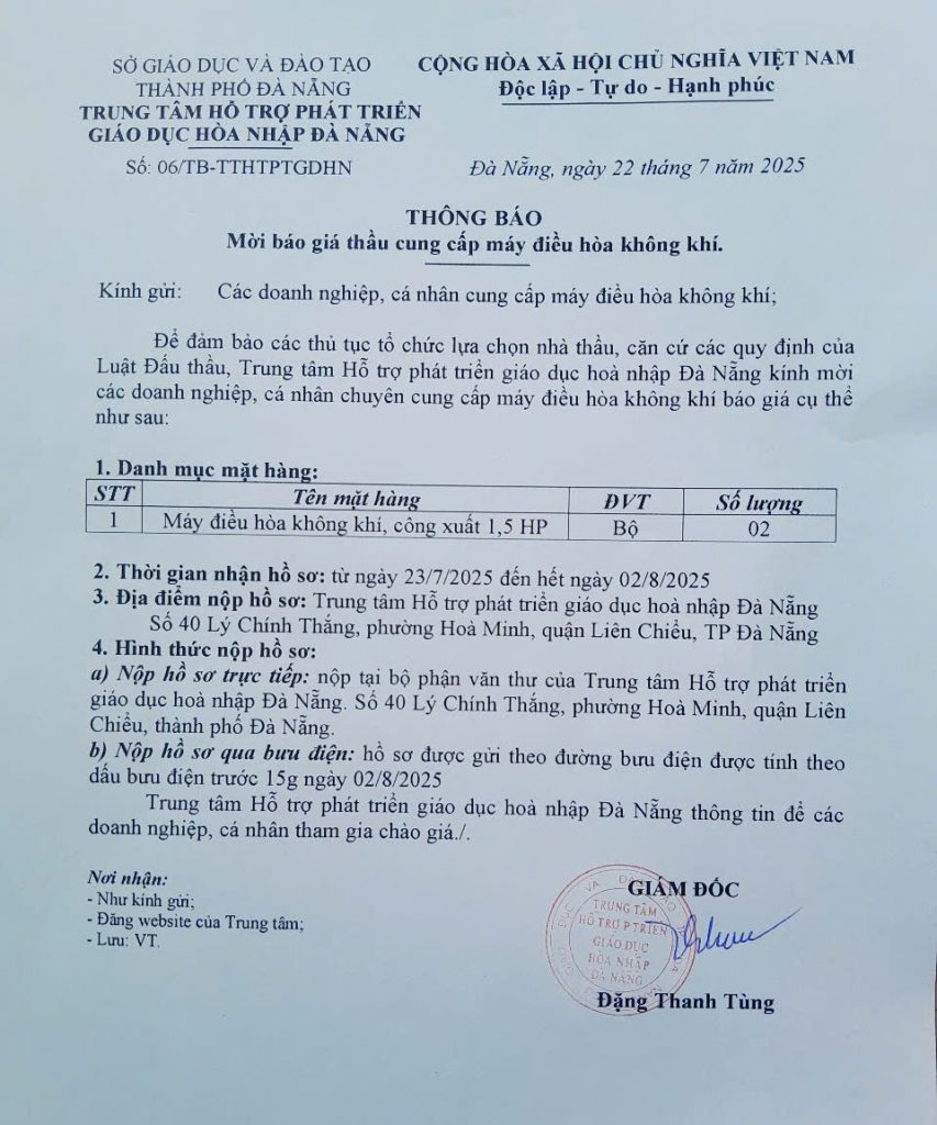 mời thầu điều hòa